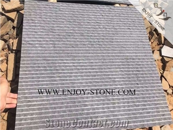 Half-Planed/Grooved Finish Grey Basalt Stone Tiles&Slabs