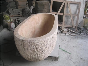 China G682 Yellow Granite Chiselled Hotel Bathtub