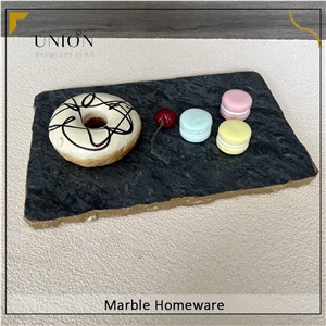Black Marble Tray Rectangular Food Plate With Gold Edged