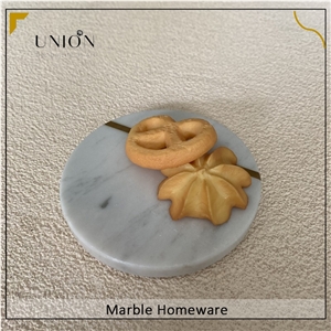 Polished Round Coaster With Brass Strip Marble Cup Plate