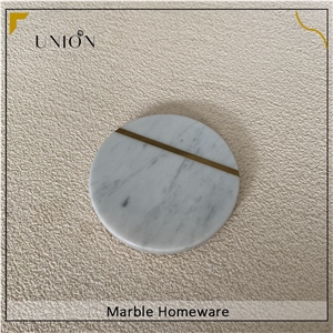 Polished Round Coaster With Brass Strip Marble Cup Plate