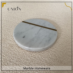 Polished Round Coaster With Brass Strip Marble Cup Plate
