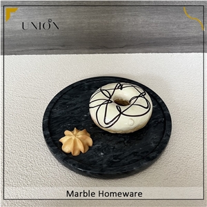 Round Black Marble Tray Decorative Tray For Hotel