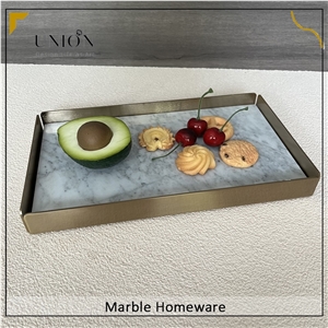 Serving Tray Polished White Fruit Marble Tray For Home