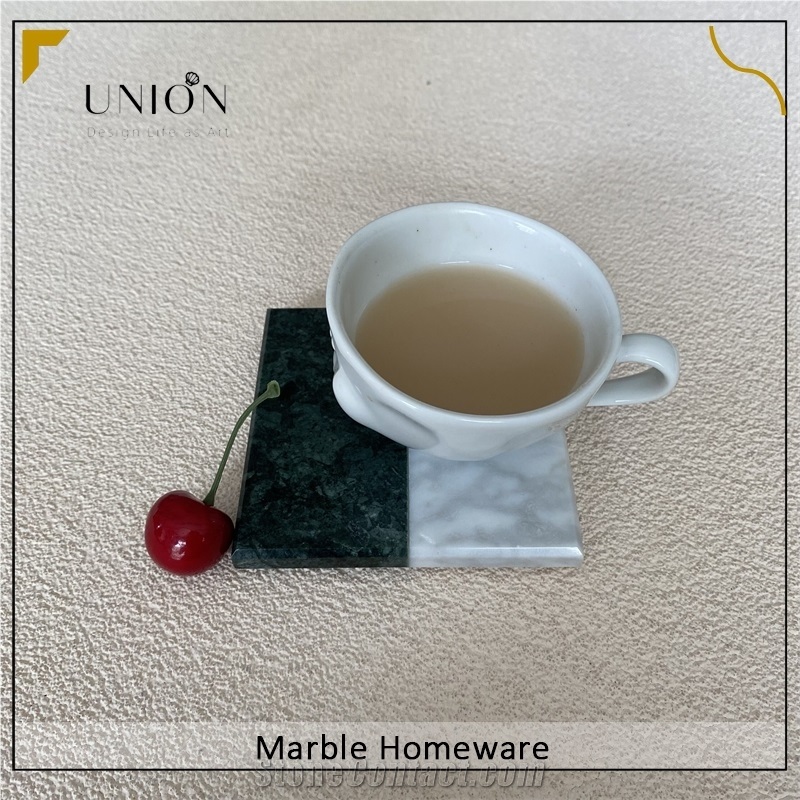 White Mixed Green Marble Stone Coasters Polished Tea Coaster