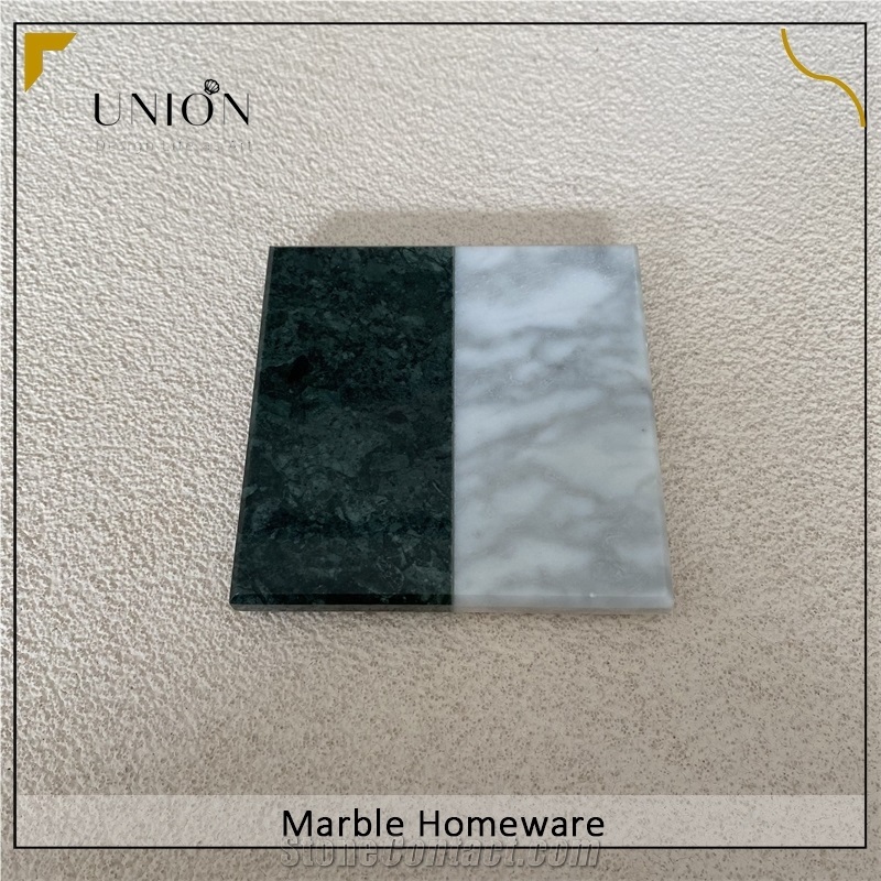 White Mixed Green Marble Stone Coasters Polished Tea Coaster