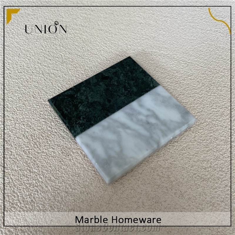 White Mixed Green Marble Stone Coasters Polished Tea Coaster