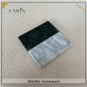 White Mixed Green Marble Stone Coasters Polished Tea Coaster