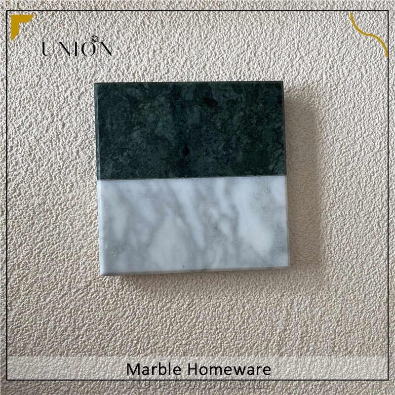 White Mixed Green Marble Stone Coasters Polished Tea Coaster