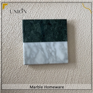White Mixed Green Marble Stone Coasters Polished Tea Coaster