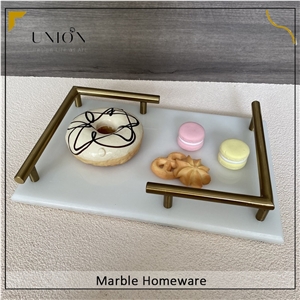 White Serving Tray With Corner Handle For Tableware