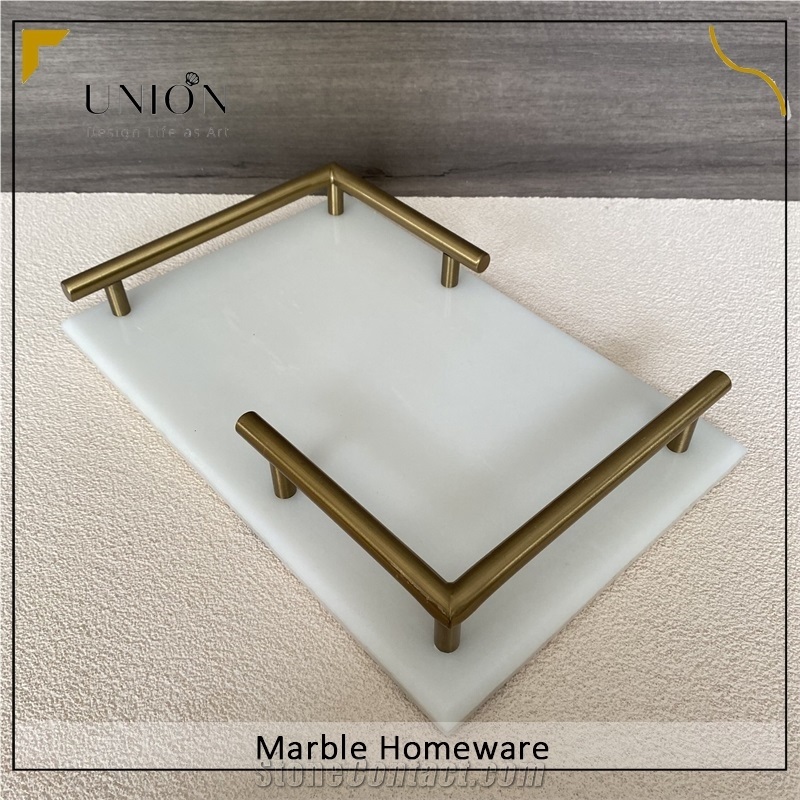 White Serving Tray With Corner Handle For Tableware