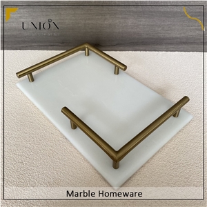 White Serving Tray With Corner Handle For Tableware