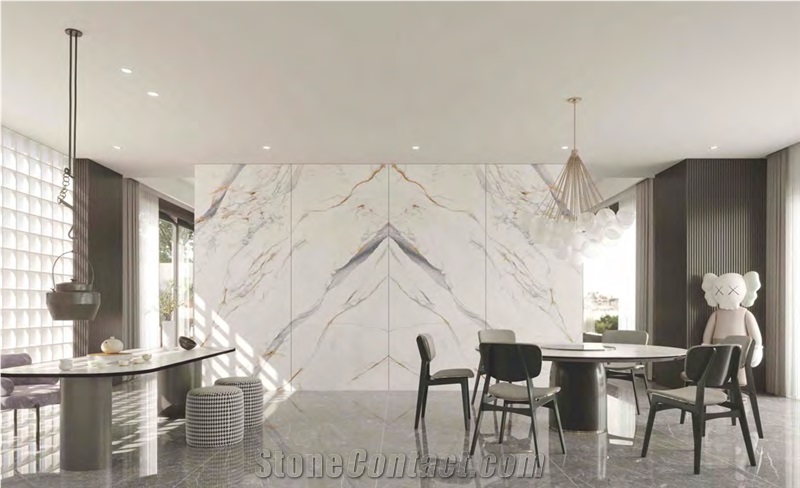 Apuan White Marble Look Sintered Stone Tiles Slabs