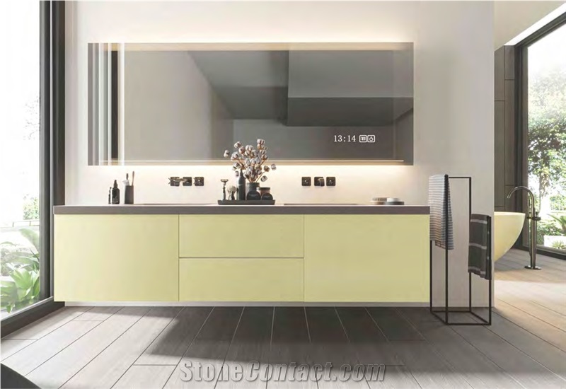 BRIGHT YELLOW PURE COLOR BATHROOM SINTERED STONE CABINETS