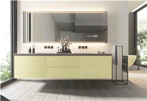 BRIGHT YELLOW PURE COLOR BATHROOM SINTERED STONE CABINETS