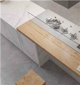 Golden Calacatta Style Sintered Stone Kitchen Countertops