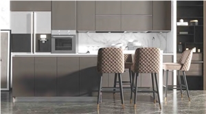 KHAKI GOLD PURE COLOR SINTERED STONE PANEL KITCHEN Cabinet Design