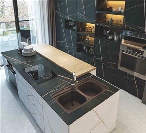 Laurent Black Golden Sintered Stone For Kitchen Tops Tiles