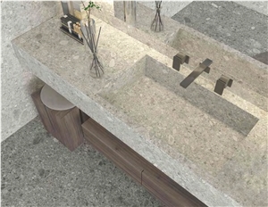 Light Grey Terrazzo Look Sintered Stone Vanity Tops