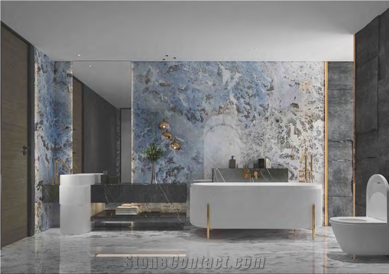 OPAL BLUE CRYSTAL QUARTZITE LOOK SINTERED STONE TILES SLABS