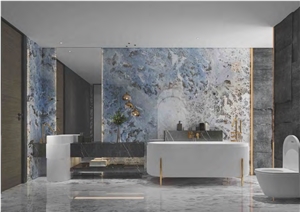 OPAL BLUE CRYSTAL QUARTZITE LOOK SINTERED STONE TILES SLABS