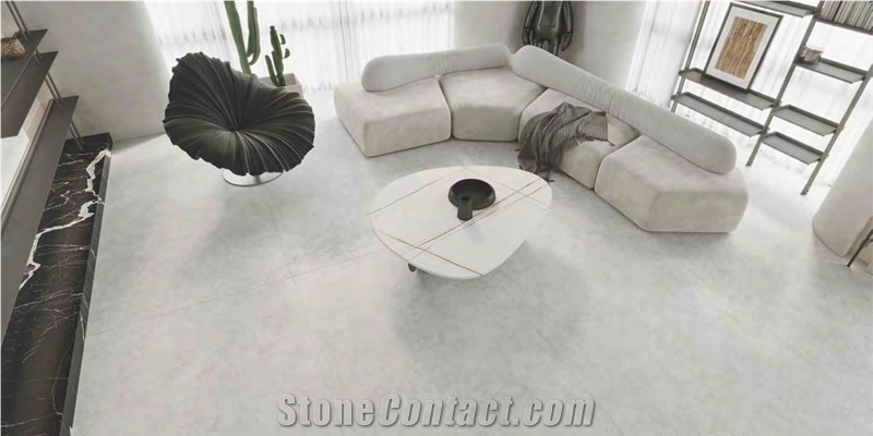 PLAIN CEMENT CREAM-WHITE SINTERED STONE TILES FLOORS