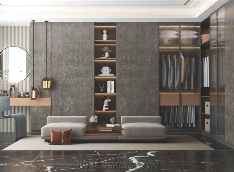 Portland Black Sintered Stone Panel For Closet Design