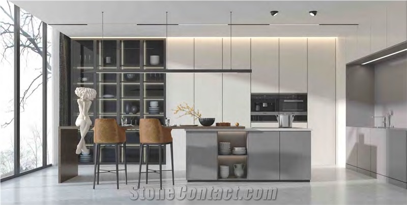 Pure Light Grey Sintered Stone For Kitchen Cabinet Surface