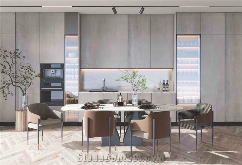 TITANIUM SILVERY GREY SINTERED STONE TILES SLABS PANELS