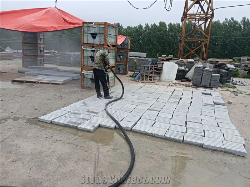 Light Grey Granite Sandblast Surface Grooving Blind Stone