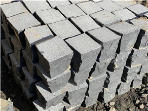 Black Basalt Bush-Hammered Cobble Stone, Pavers, Cube Stone