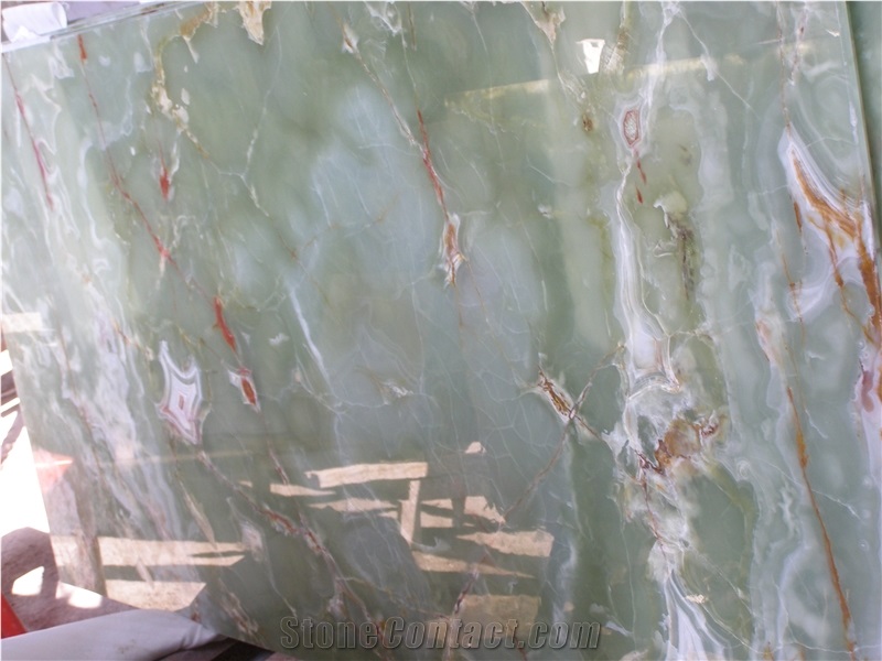 Translucent Glass Backed Onice Verde Pakistan Stone Panel