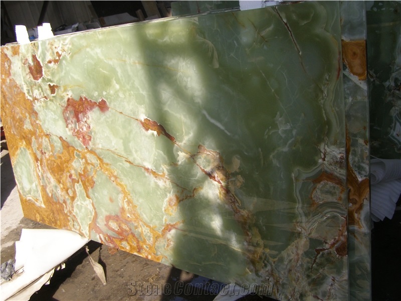 Translucent Glass Backed Onice Verde Pakistan Stone Panel