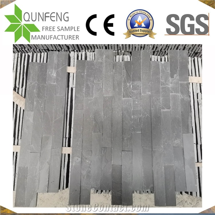China 15*55CM Stacked Stone Z Black Slate Wall Cladding