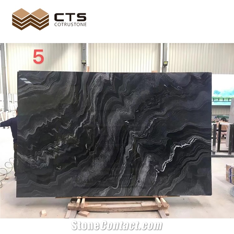 Marble Slabs Tesla Gray Black Wooden Cloud Veins Polished