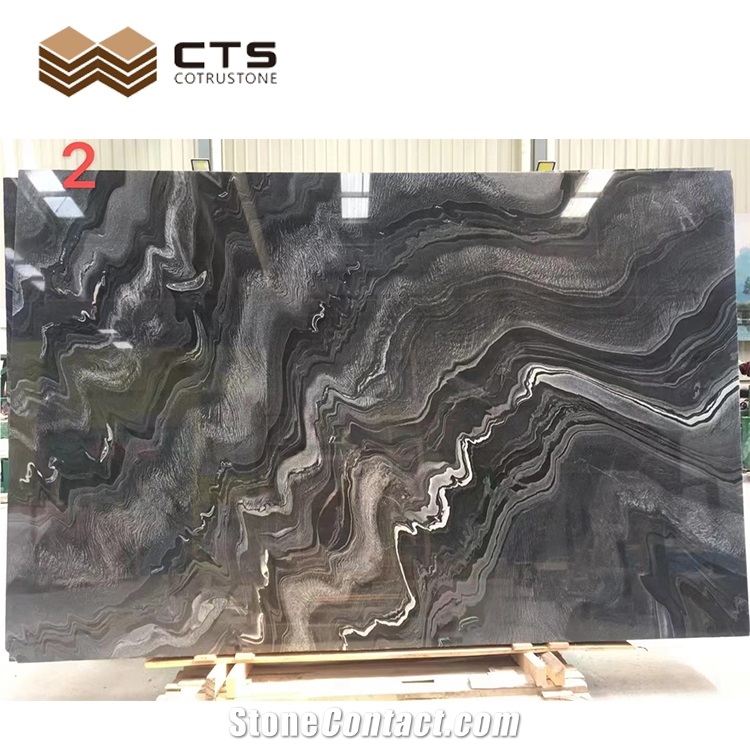 Marble Slabs Tesla Gray Black Wooden Cloud Veins Polished