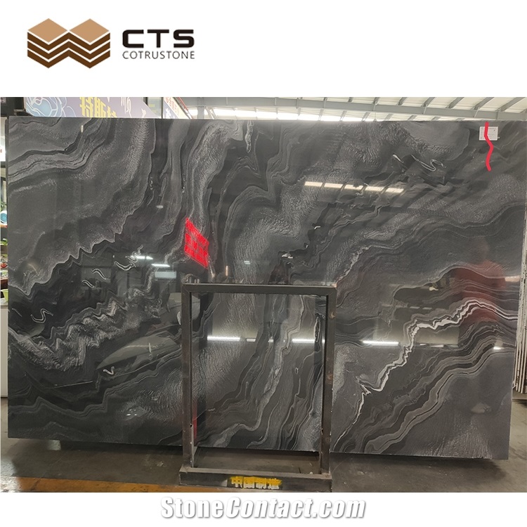 Marble Slabs Tesla Gray Black Wooden Cloud Veins Polished
