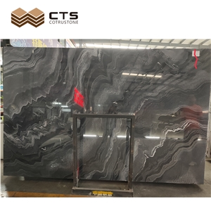 Marble Slabs Tesla Gray Black Wooden Cloud Veins Polished