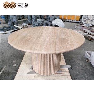 Travertine Table Custom Round Soft Gold Color
