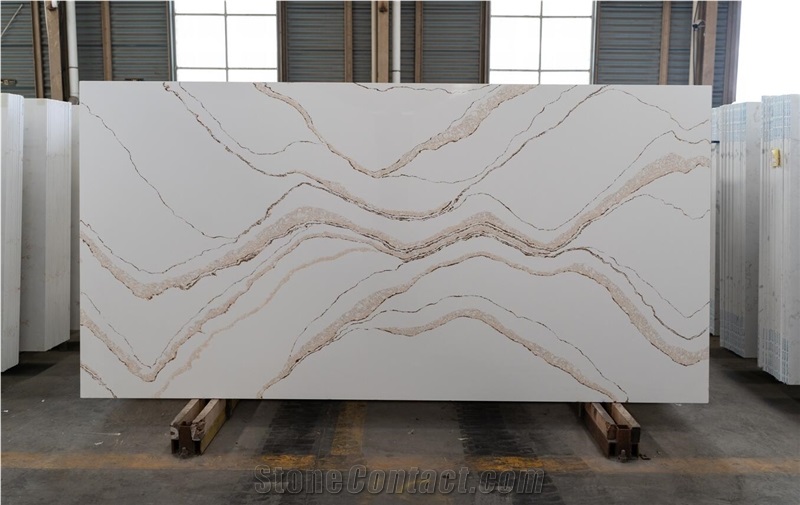 White Calacatta Quartz Engineered Stone Slab HTL1105