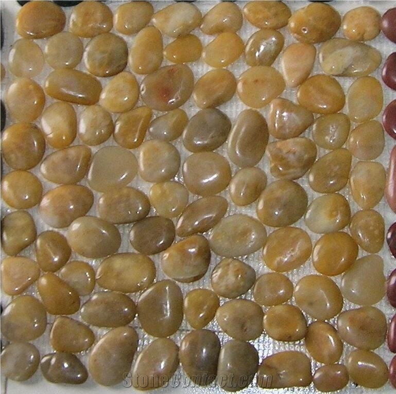 Yellow River Pebble Stone Pattern, Pebbles On Mesh Mosaic Tiles SYPM10