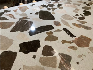 White Cement Terrazzo Tile Beige White Color Soft Slab