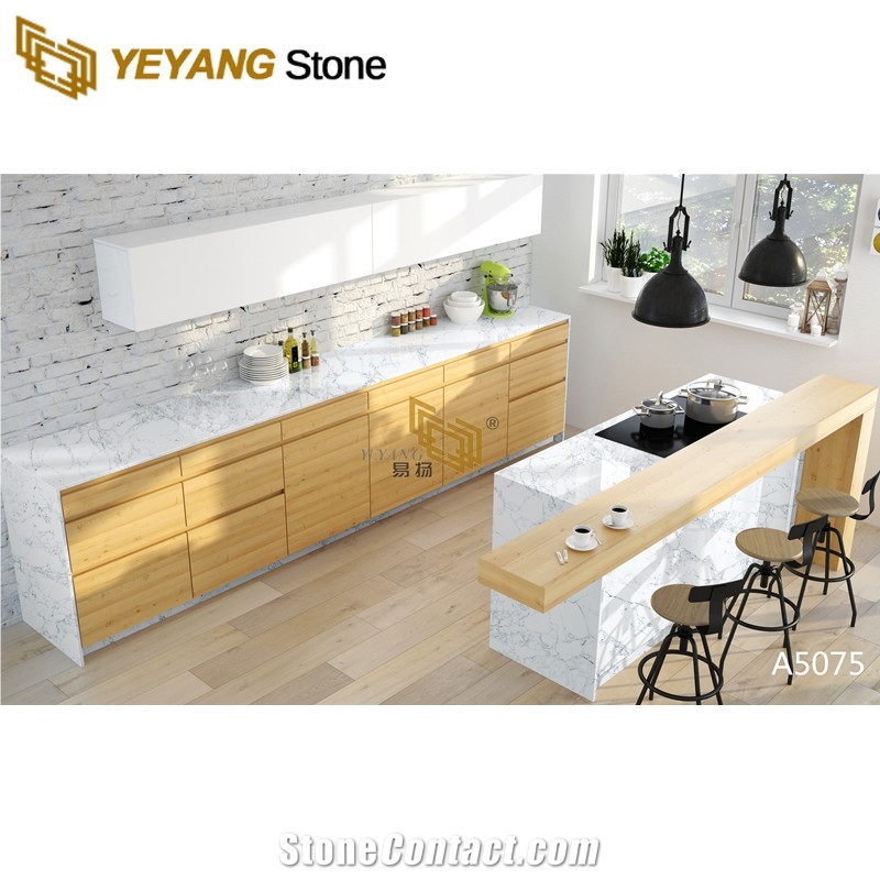 White Marble Effect Quartz Worktop Kitchen A5075
