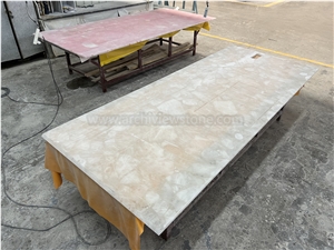 Lighted White Crystal Quartz Semiprecious Stone Table Tops