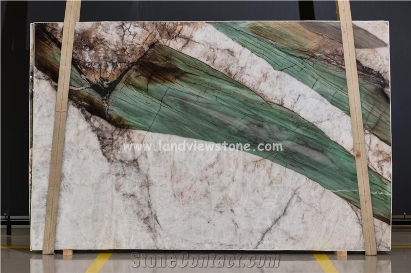 Backlit Botanic Wave Quartzite Wall Slabs Design