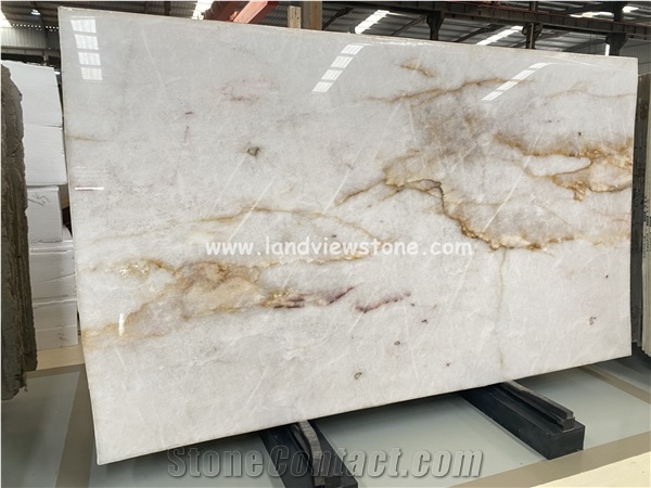 Exotic Ice White Cristallo Quartzite Slabs For Kitchen