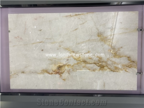 Exotic Ice White Cristallo Quartzite Slabs For Kitchen
