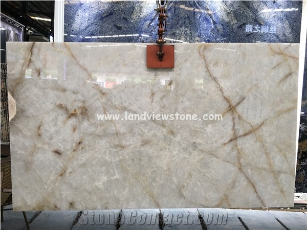 Exotic Ice White Cristallo Quartzite Slabs For Kitchen