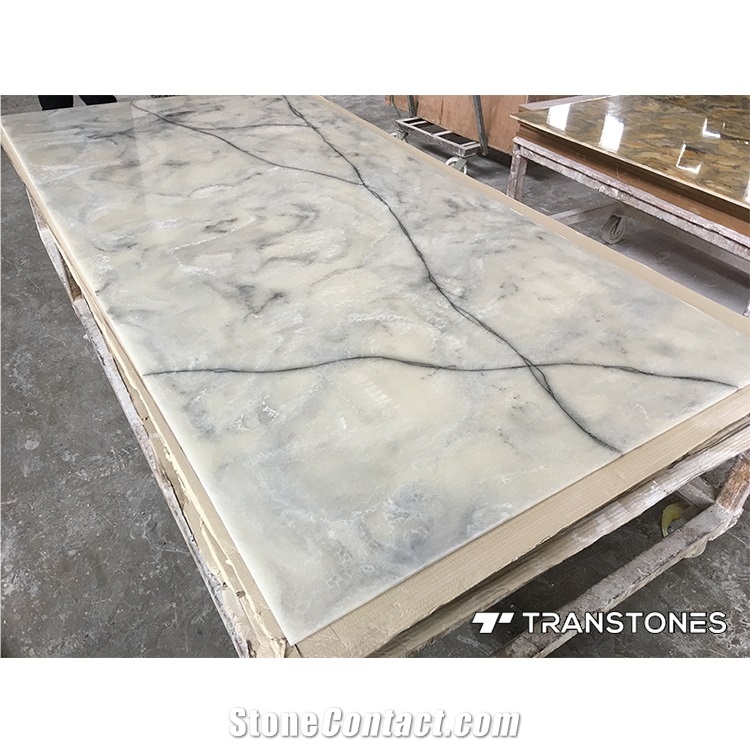 Translucent Grey Alabaster Resin Stone Artificial Tiles